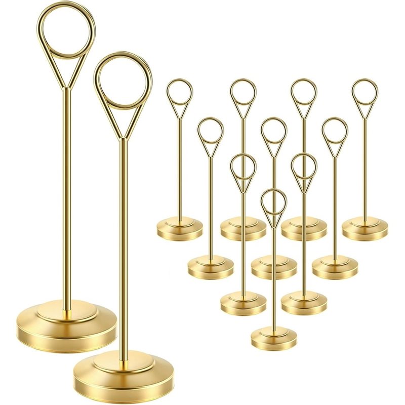 Table Number Gold - [NEWA64Z!] ที่วางรูปภาพแข็งแรงพร้อมฐานกันล้ม-สีทอง 12 ชิ้น สำหรับวางป้ายเลขโต๊ะ-สูง 6